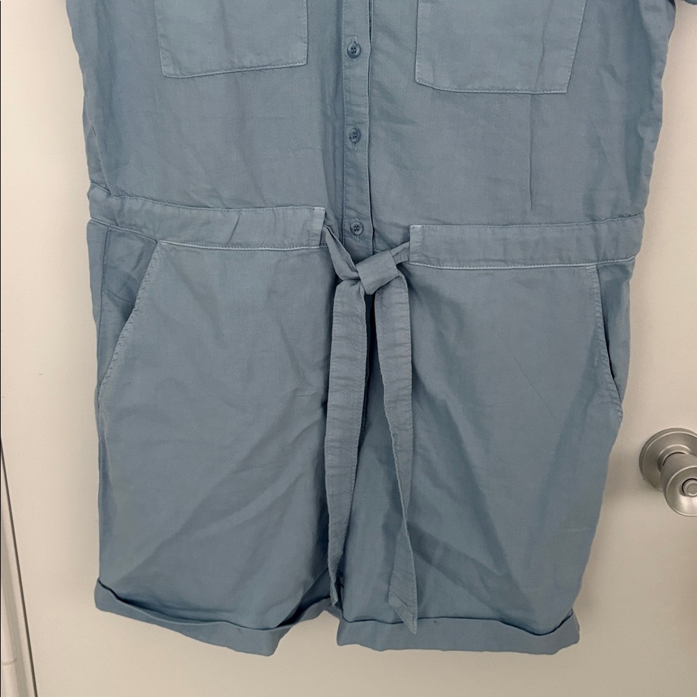 Bella Dahla Blue Rolled Hem Cotton Utility Women’s Romper Size Large - Picture 4 of 9